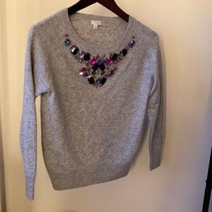 Halogen jeweled detail crew neck sweater cashmere